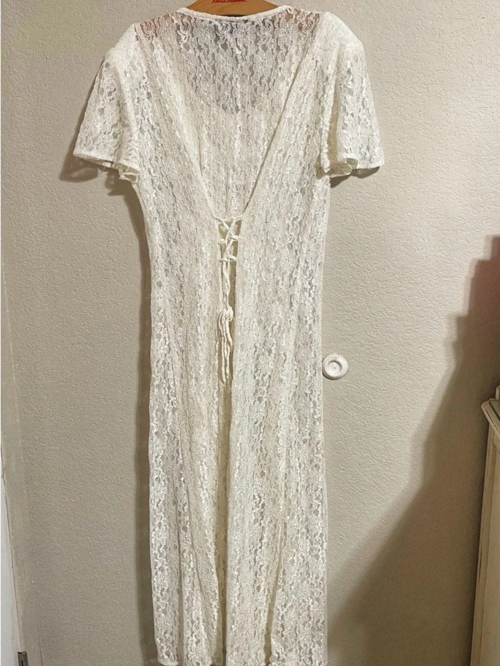 Dawn Joy Dreamers Cream Lace V-Neck Button Front Dress - Picture 3 of 5